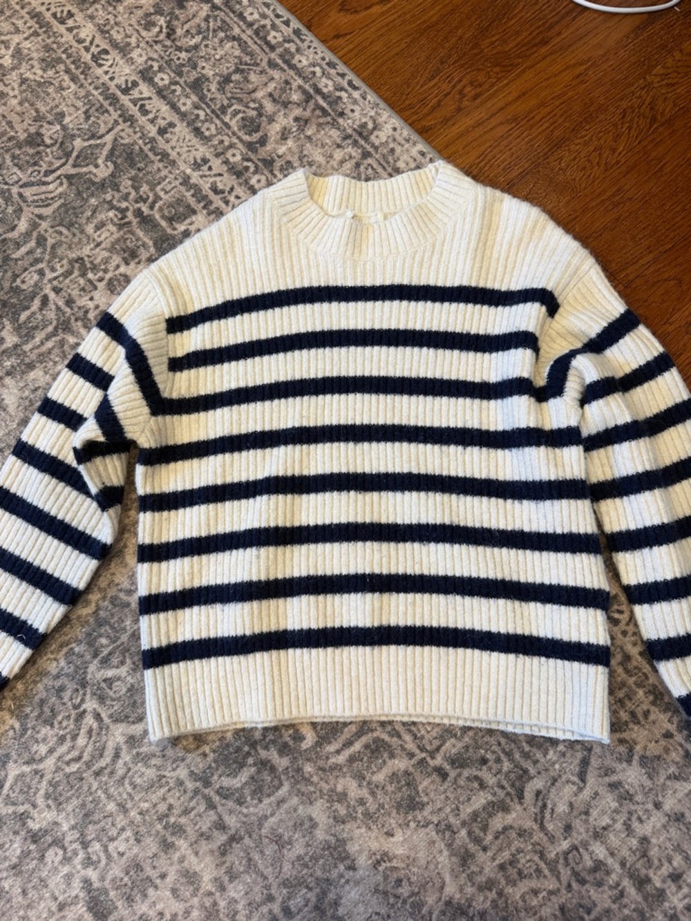 Philosophy Striped Crewneck Sweater in Cream and Navy
